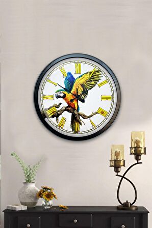 40 Cm Siyah Metal Papağan Duvar Saati