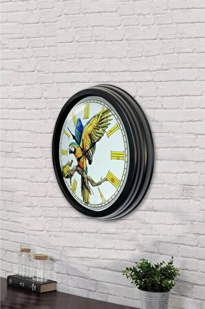 40 Cm Siyah Metal Papağan Duvar Saati