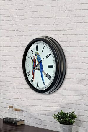 40 Cm Siyah Metal Papağan Duvar Saati