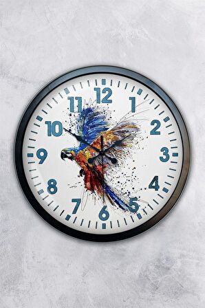 40 Cm Siyah Metal Papağan Duvar Saati
