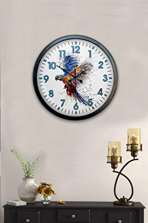40 Cm Siyah Metal Papağan Duvar Saati