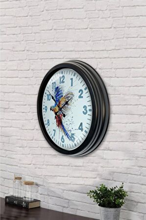 40 Cm Siyah Metal Papağan Duvar Saati