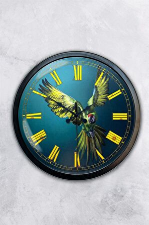 40 Cm Siyah Metal Papağan Duvar Saati