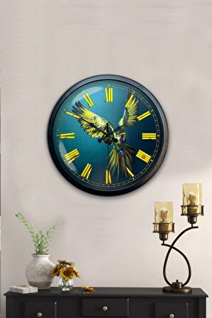 40 Cm Siyah Metal Papağan Duvar Saati