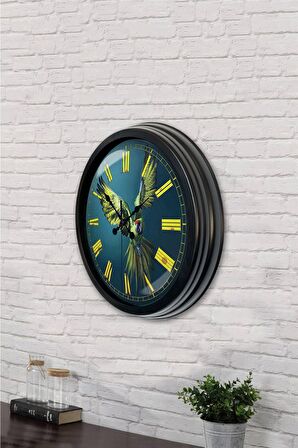 40 Cm Siyah Metal Papağan Duvar Saati