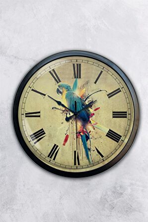 40 Cm Siyah Metal Papağan Duvar Saati