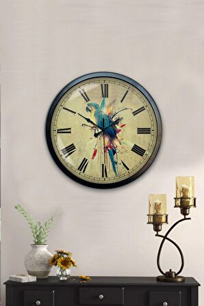 40 Cm Siyah Metal Papağan Duvar Saati