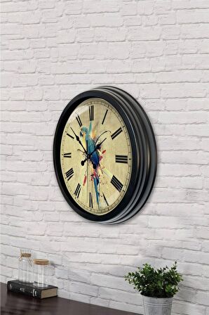 40 Cm Siyah Metal Papağan Duvar Saati