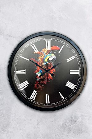 40 Cm Siyah Metal Papağan Duvar Saati