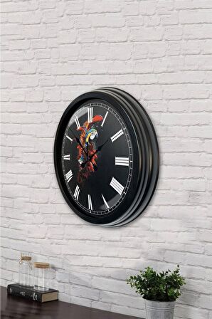 40 Cm Siyah Metal Papağan Duvar Saati