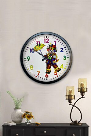 40 Cm Siyah Metal Palyaço Duvar Saati