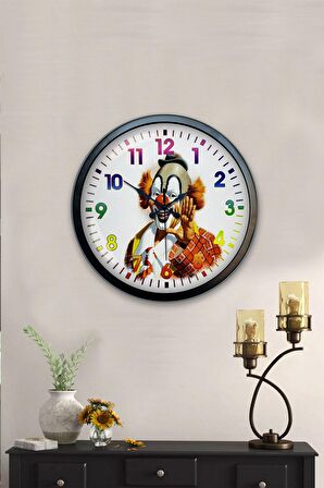 40 Cm Siyah Metal Palyaço Duvar Saati