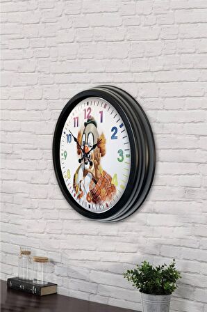 40 Cm Siyah Metal Palyaço Duvar Saati