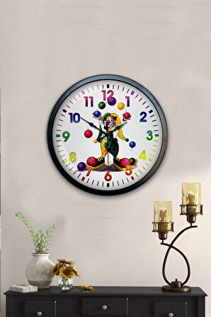 40 Cm Siyah Metal Palyaço Duvar Saati