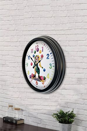 40 Cm Siyah Metal Palyaço Duvar Saati