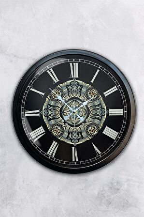 40 Cm Siyah Metal Osmanlı Desen Duvar Saati