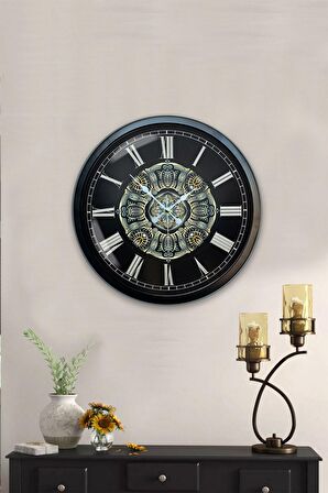 40 Cm Siyah Metal Osmanlı Desen Duvar Saati