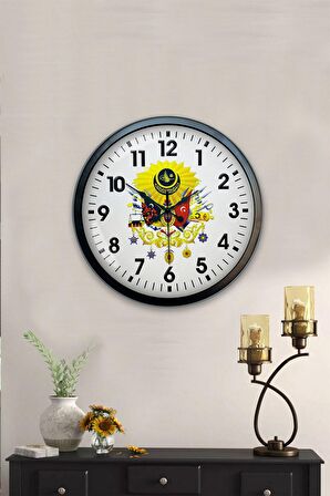 40 Cm Siyah Metal Osmanlı Arması Duvar Saati