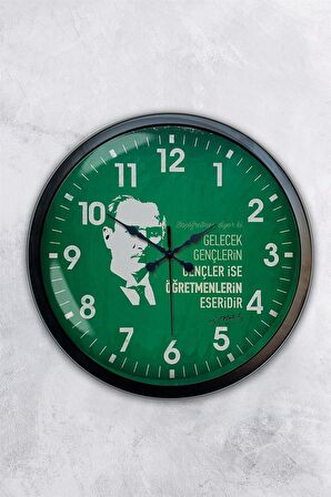 40 Cm Siyah Metal Öğretmenler Günü Duvar Saati