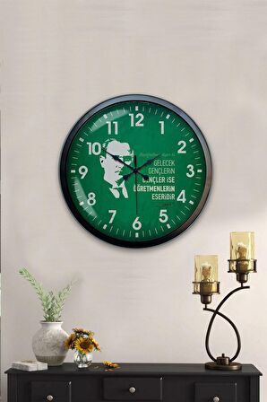 40 Cm Siyah Metal Öğretmenler Günü Duvar Saati