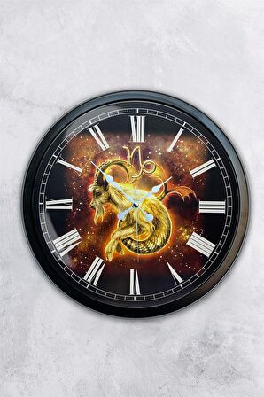 40 Cm Siyah Metal Oğlak Burcu Duvar Saati