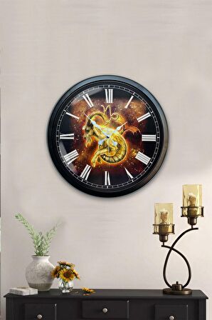 40 Cm Siyah Metal Oğlak Burcu Duvar Saati