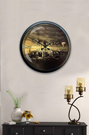 40 Cm Siyah Metal New York Duvar Saati