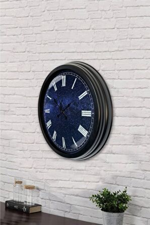 40 Cm Siyah Metal New Blue Duvar Saati