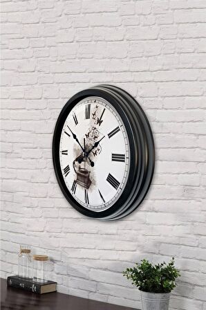40 Cm Siyah Metal Müzik Duvar Saati