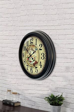40 Cm Siyah Metal Mutfak Duvar Saati