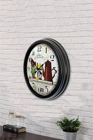 40 Cm Siyah Metal Mutfak Duvar Saati