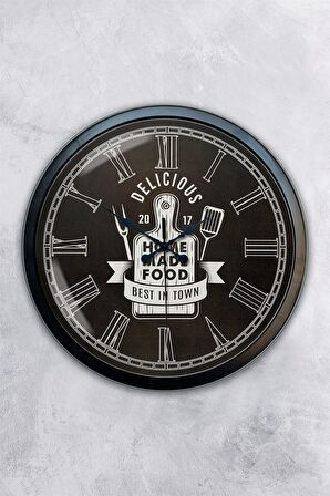 40 Cm Siyah Metal Mutfak Duvar Saati