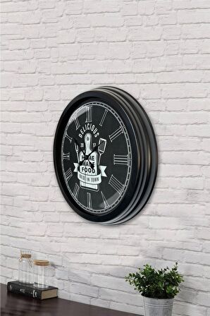 40 Cm Siyah Metal Mutfak Duvar Saati