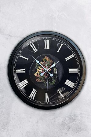 40 Cm Siyah Metal Mutfak Duvar Saati