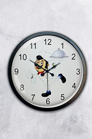 40 Cm Siyah Metal Mutfak Aşçılı Duvar Saati