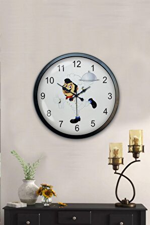 40 Cm Siyah Metal Mutfak Aşçılı Duvar Saati