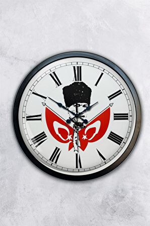 40 Cm Siyah Metal Mustafa Kemal Atatürk Duvar Saati