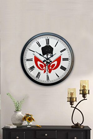 40 Cm Siyah Metal Mustafa Kemal Atatürk Duvar Saati