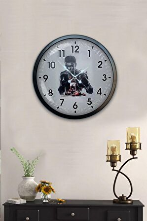 40 Cm Siyah Metal Muhammed Ali Duvar Saati