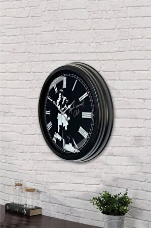 40 Cm Siyah Metal Muhammed Ali Duvar Saati