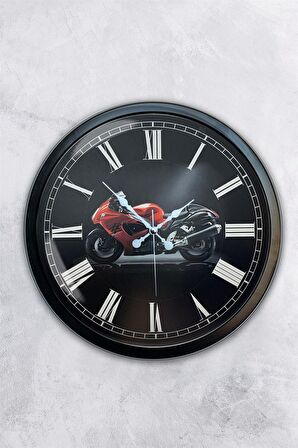 40 Cm Siyah Metal Motorsiklet Duvar Saati