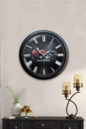 40 Cm Siyah Metal Motorsiklet Duvar Saati
