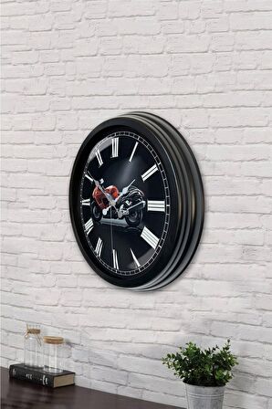 40 Cm Siyah Metal Motorsiklet Duvar Saati