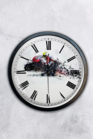 40 Cm Siyah Metal Motorsiklet Duvar Saati