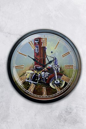 40 Cm Siyah Metal Motorsiklet Duvar Saati