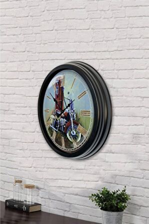 40 Cm Siyah Metal Motorsiklet Duvar Saati