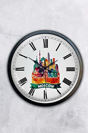 40 Cm Siyah Metal Moscow Temalı Duvar Saati