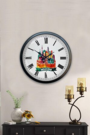 40 Cm Siyah Metal Moscow Temalı Duvar Saati
