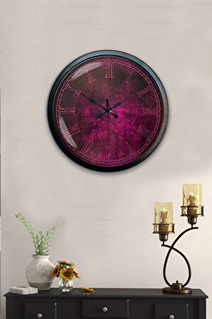 40 Cm Siyah Metal Mor Duvar Saati