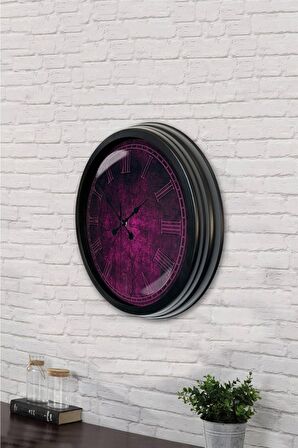 40 Cm Siyah Metal Mor Duvar Saati